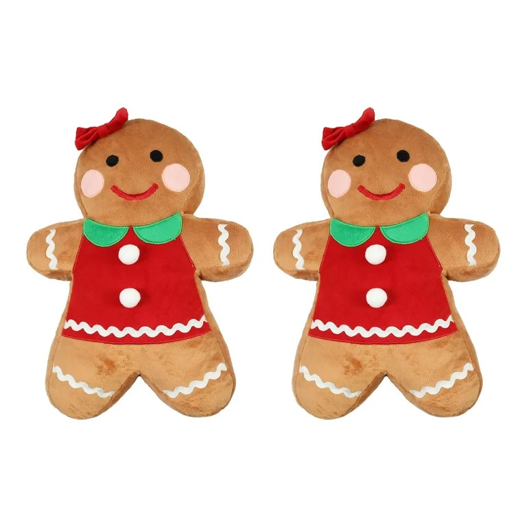 Holiday Time Gingerbread Man with Red Bows Christmas Decorative Throw Pillows, 10X13inch, 2 Count... | Walmart (US)