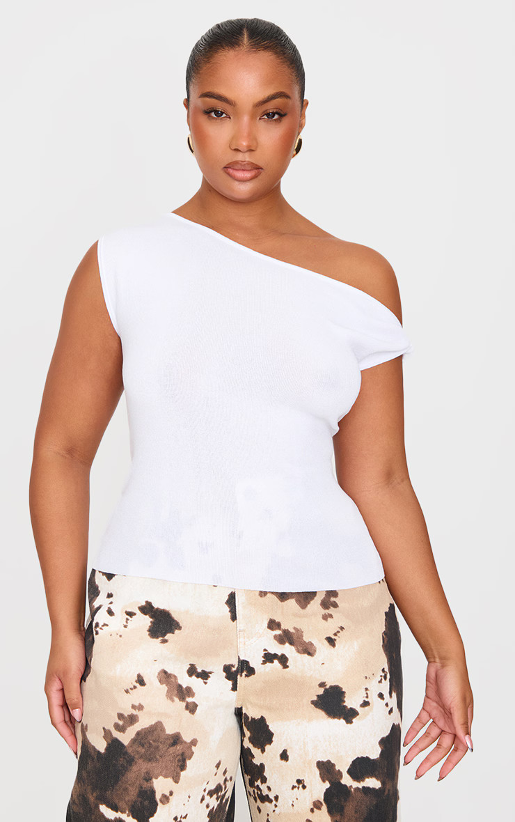 Plus White Fine Knit Twist Neck Vest Top | PrettyLittleThing US