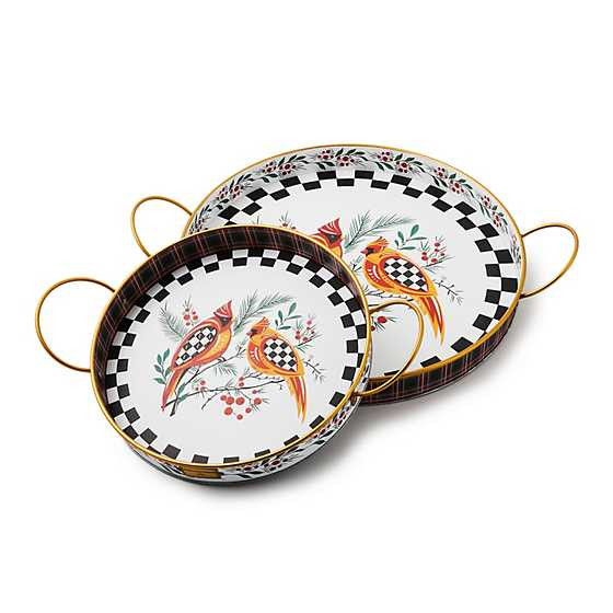 Holiday Cardinal Round Metal Serving Trays, Set of 2 | MacKenzie-Childs