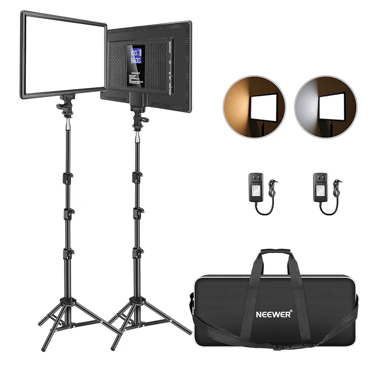 Neewer 13" Led Video Light Panel Kit, 2 Pack Dimmable Bi Color Soft Key Lighting with Tripod Stand