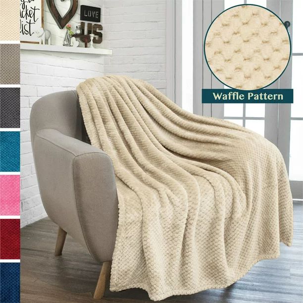 PAVILIA Waffle Fleece Throw Blanket for Couch Bed Cream, Super Soft Fuzzy Cozy Blanket Sofa, Plus... | Walmart (US)