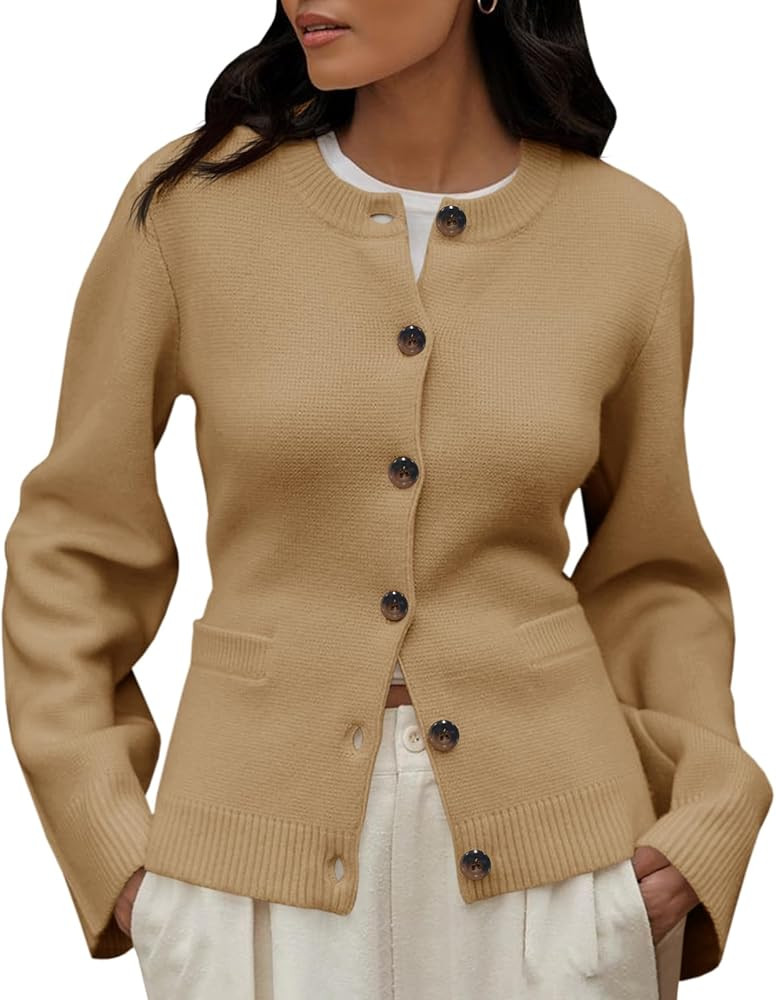 Langwyqu Womens Button Down Cardigan Sweaters Open Front Long Sleeve Slim Fit Sweater Coat Winter... | Amazon (US)