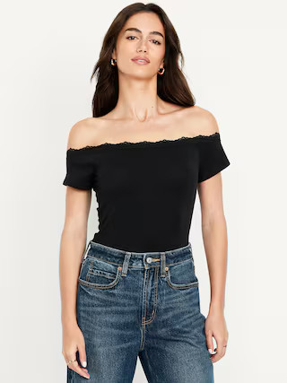 Off-Shoulder Lace-Trim Top | Old Navy (US)