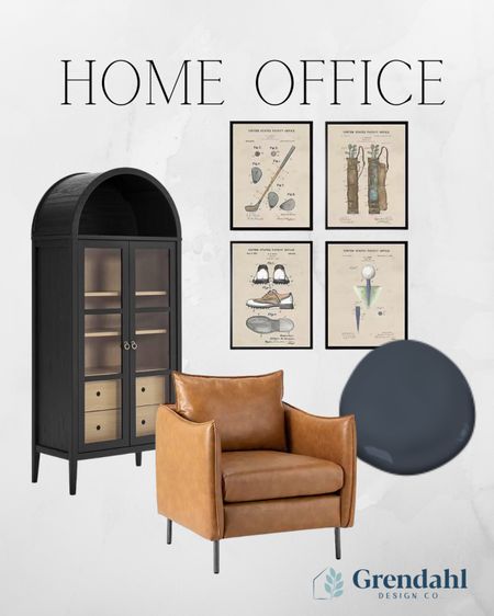 Home office or den interior design.  Leather chair. Golf wall decor. Arched cabinet. Kirklands. Amazon’s home  

#LTKhome