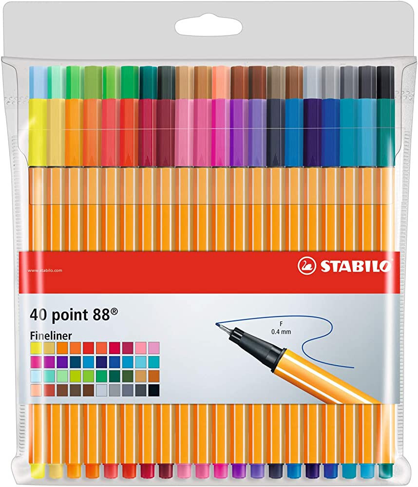Fineliner - STABILO point 88 - Wallet of 40 - Assorted colors | Amazon (US)