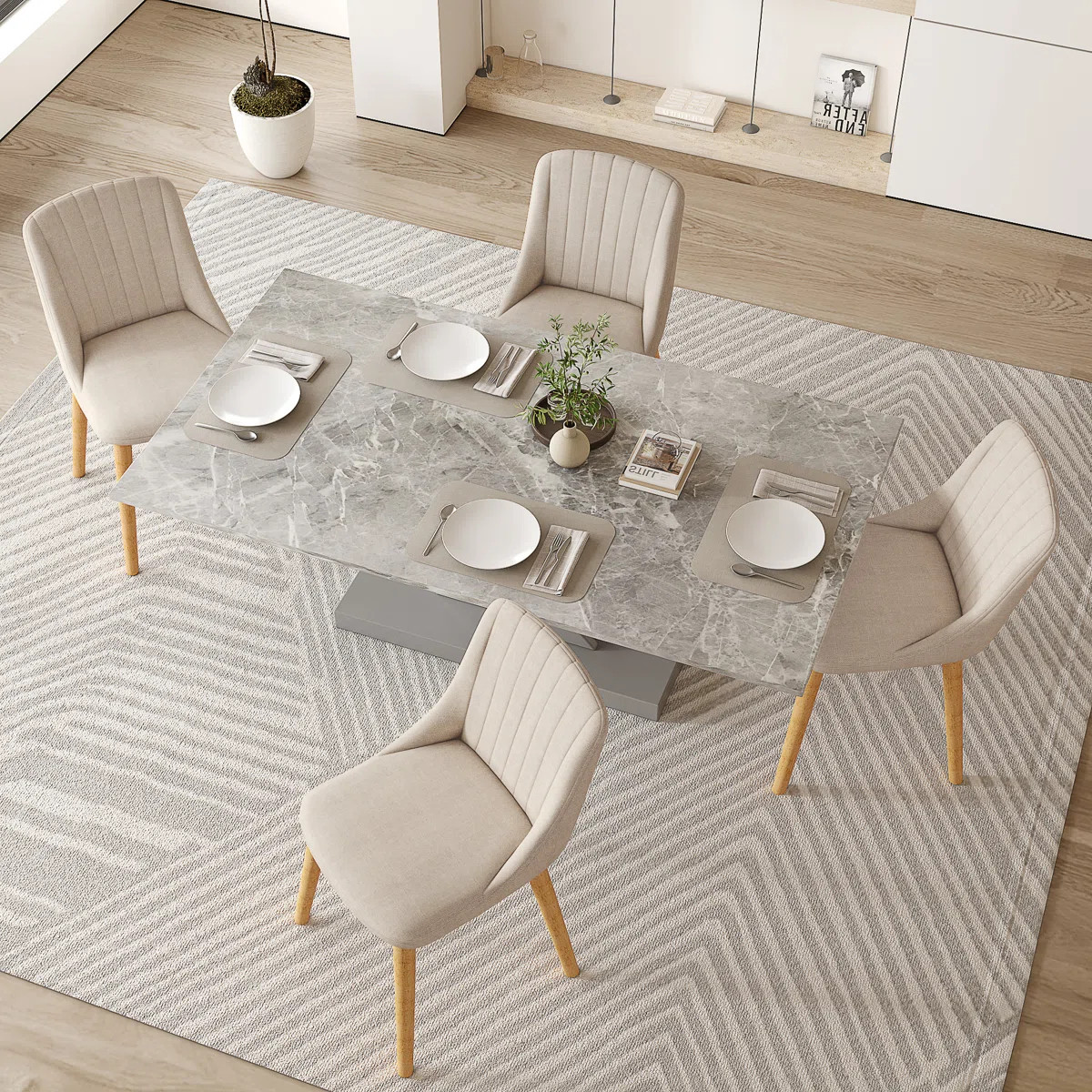 48.5cm H Upholstered Dining Chairs With Wooden Legs (Set of 4) | Wayfair UK