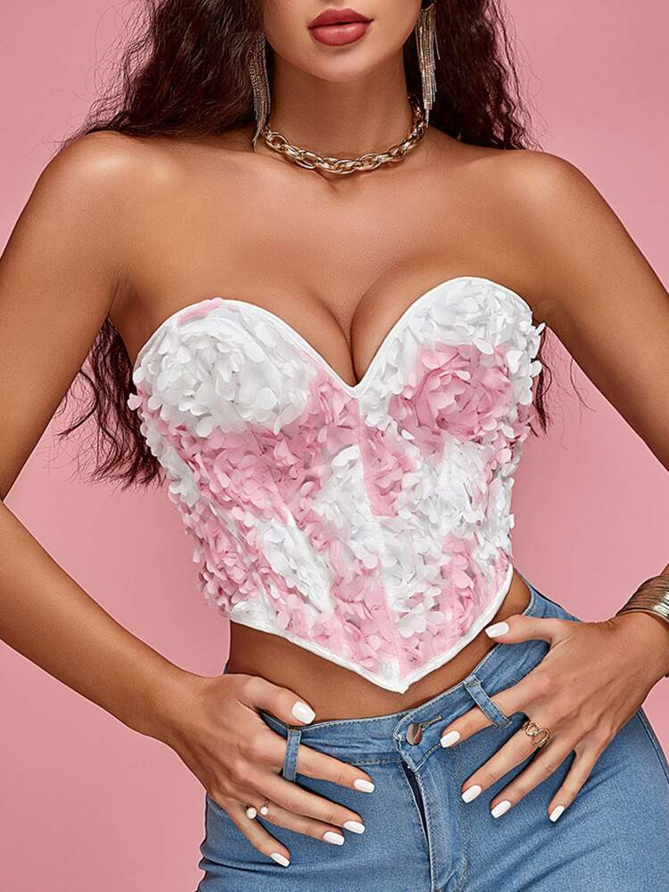 Apperloth A Appliques Hanky Hem Lace Up Back Heart Shape Overbust Corset Top | SHEIN