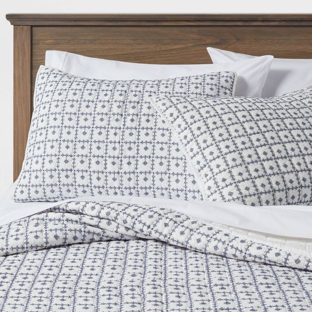 Embroidered Grid Quilt Blue - Threshold™ | Target