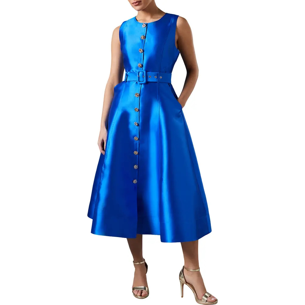 Coast Button Through Belted A-Line Dress in Cobalt at Nordstrom, Size 4 | Nordstrom