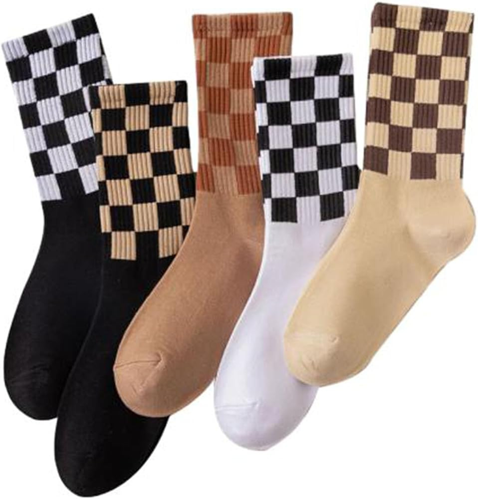 Women Fashionable Checkered Pattern Crew Socks Five pairs of Cartoon Socks for Women Gifts | Amazon (US)