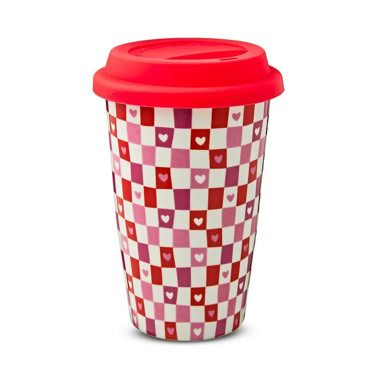 Valentine's Day Red & Pink Checkered Hearts Ceramic Tumbler, by Way To Celebrate | Walmart (US)