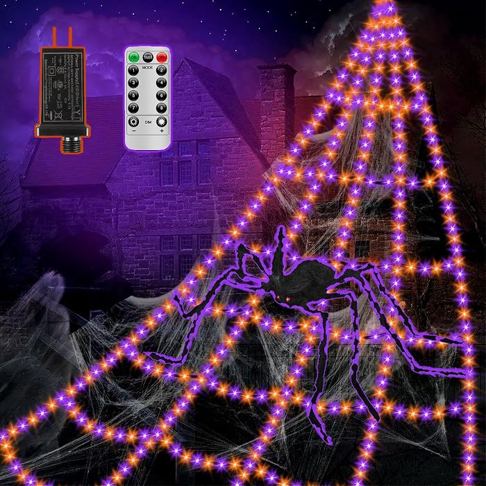Spider Webs Halloween Decorations Lights - 550 LEDs Outdoor Giant Halloween Decor Lights with16.4... | Amazon (US)