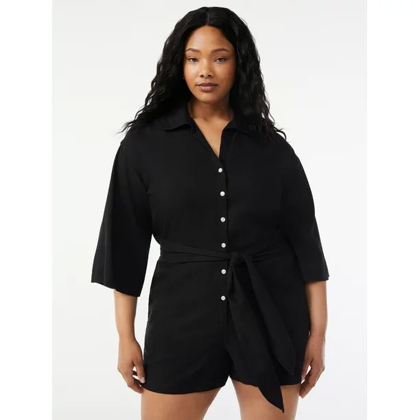 Free Assembly Women's Belted Romper | Walmart (US)