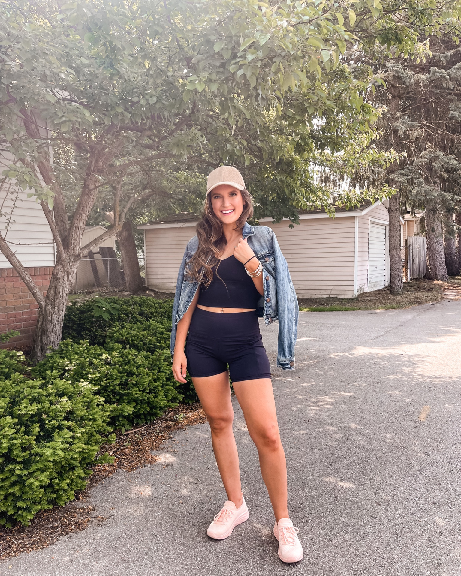 Casual mom outfit for a busy Friday with the kids.
Amazon fashion, sports bra, biker shorts, denim jacket, sneakers

#LTKFind #LTKfit #LTKunder50