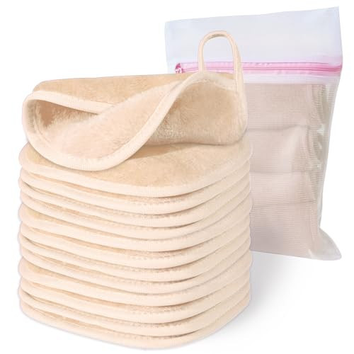 Natwag Makeup Remover Cloth, 6" x 6" Make Up Towels Reusable Face Cloth for Washing Face, 12 Pack Makeup Remover Pads Microfiber Face Washcloth with Mesh Bag, Beige | Amazon (US)