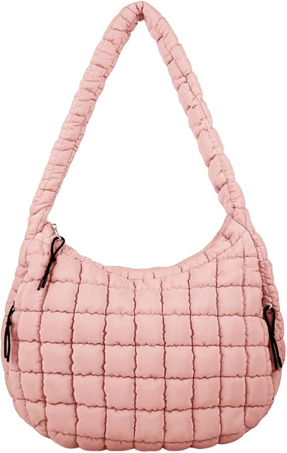 Quilted Tote Bag, Puffer Bag for Women, Large Puffy Shoulder Bag, Lightweight Checkered Purse, So... | Amazon (US)
