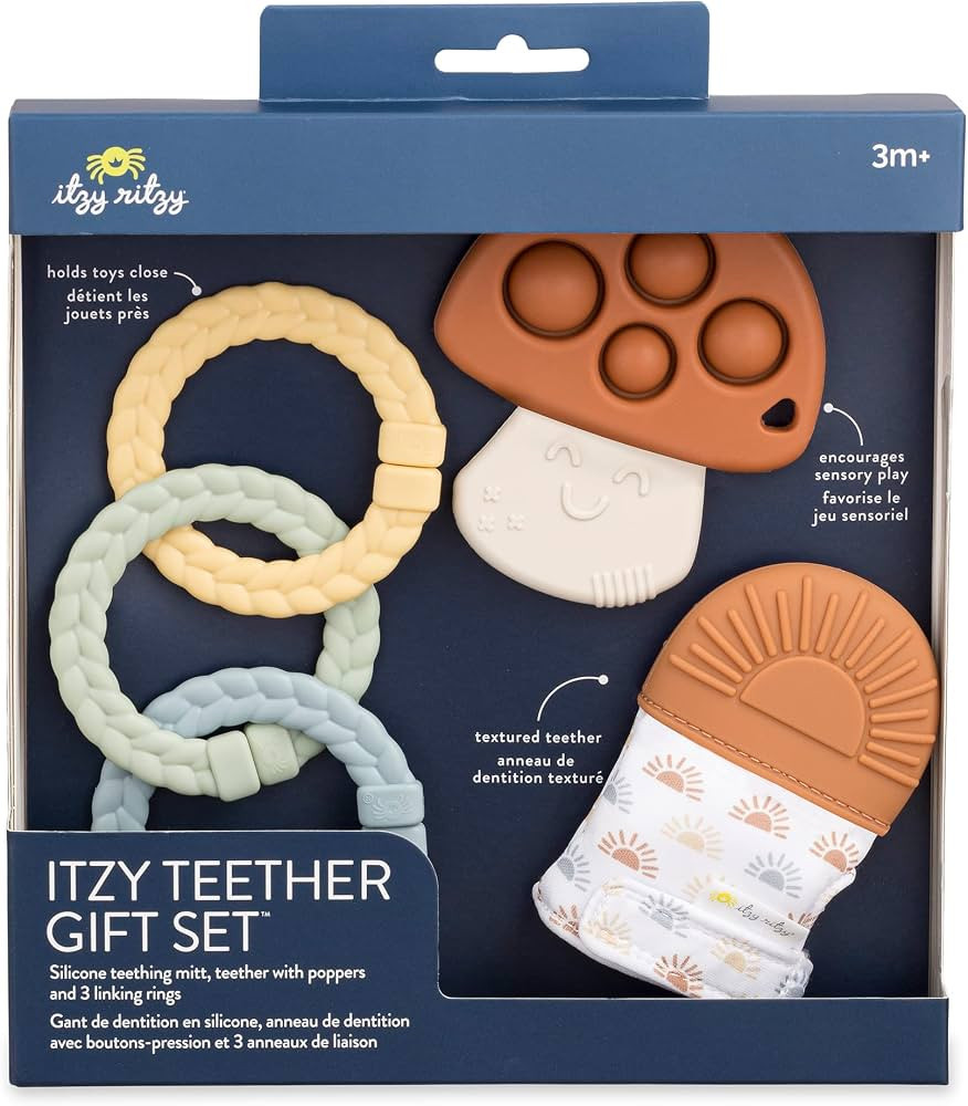 Itzy Ritzy Teething Toy Gift Set - Includes 1 Teething Mitt with Crinkle Sounds, 1 Sensory Popper... | Amazon (US)