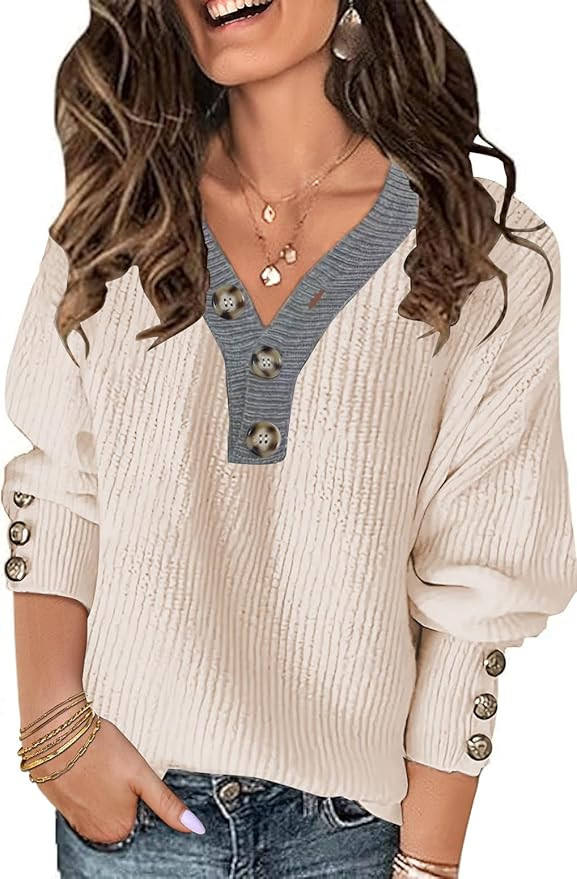 Soesdemo Oversized Sweaters for Women Warm Cozy Chunky Soft Casual Knitted V Neck Button Down Pul... | Amazon (US)