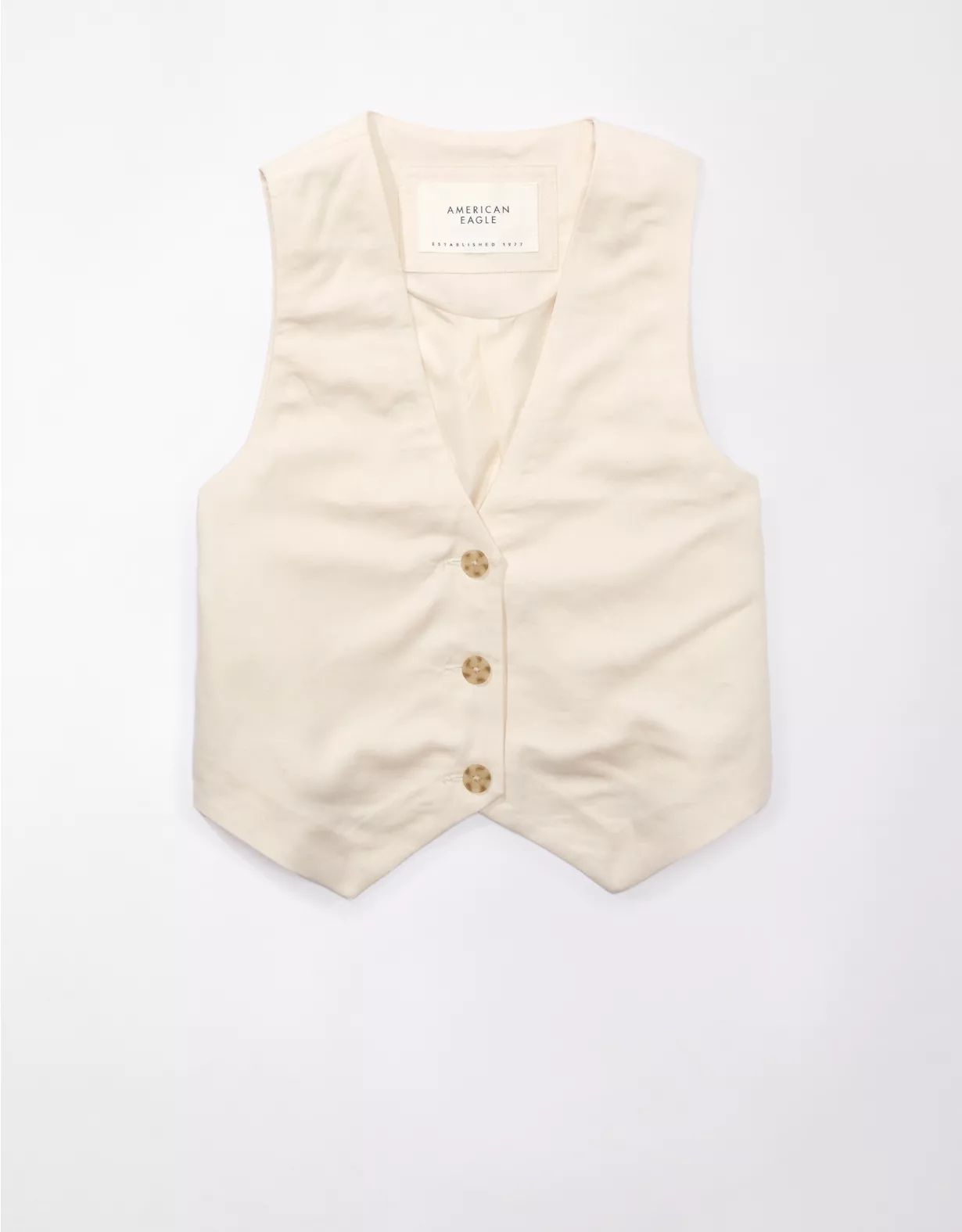 AE Linen-Blend Waistcoat Vest | American Eagle Outfitters (US & CA)