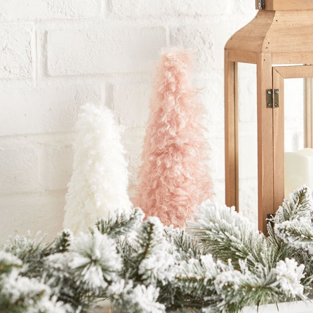 Holiday Time White and Pink Fur Fabric Tree Tabletop Decorations, 11", 2 Count - Walmart.com | Walmart (US)