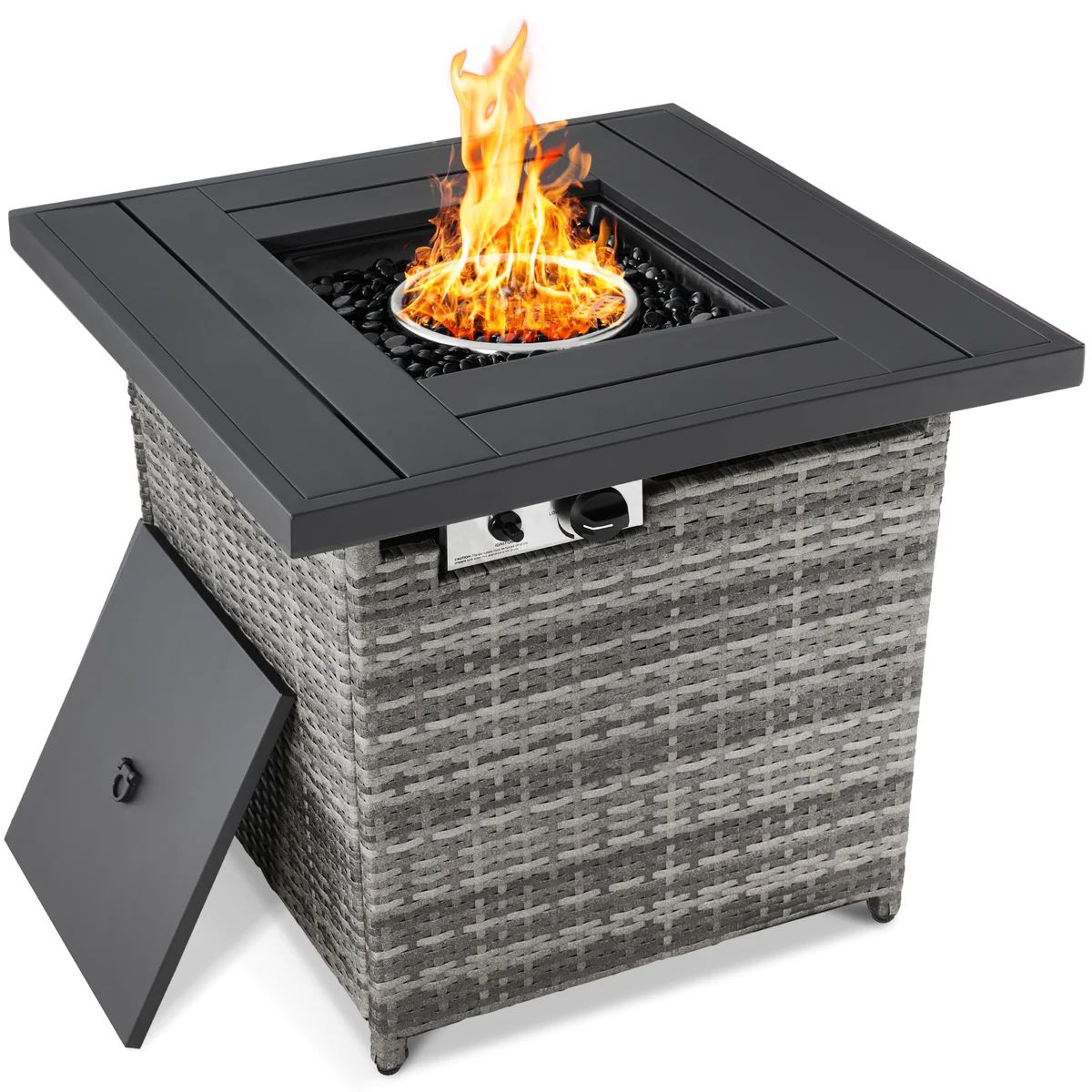 28in Fire Pit Table 50,000 BTU Wicker Propane w/ Faux Wood Tabletop, Cover | Best Choice Products 
