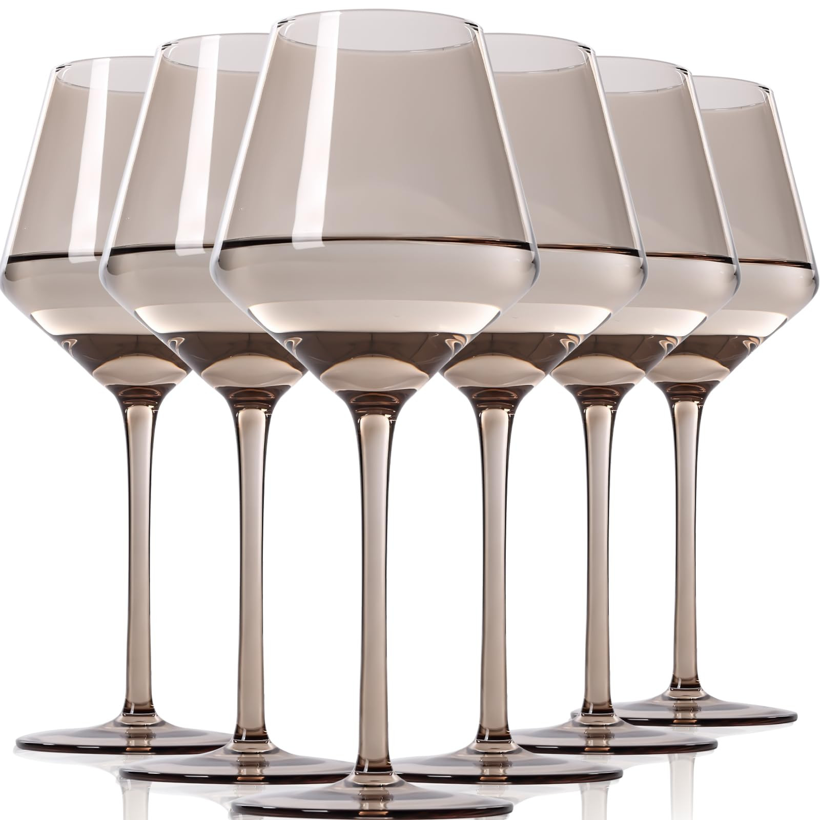 Smokey Grey Wine Glasses Set of 6-【Hand Blown】 Crystal Wine Glasses With Tall Long Stem,Smoke... | Amazon (US)