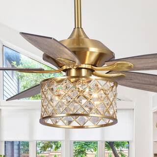 Flint Garden 52 in. Indoor Gold 3-Light Downrod Mount Chandelier Ceiling Fan with Light Kit and R... | The Home Depot