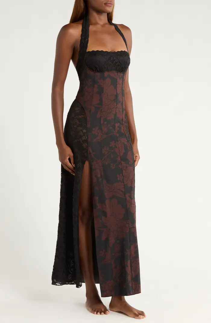 Love You Most Print Lace Halter Maxi Dress | Nordstrom