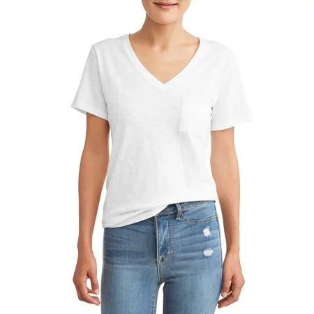 Women's Short-Sleeve V-Neck Slub Tee | Walmart (US)