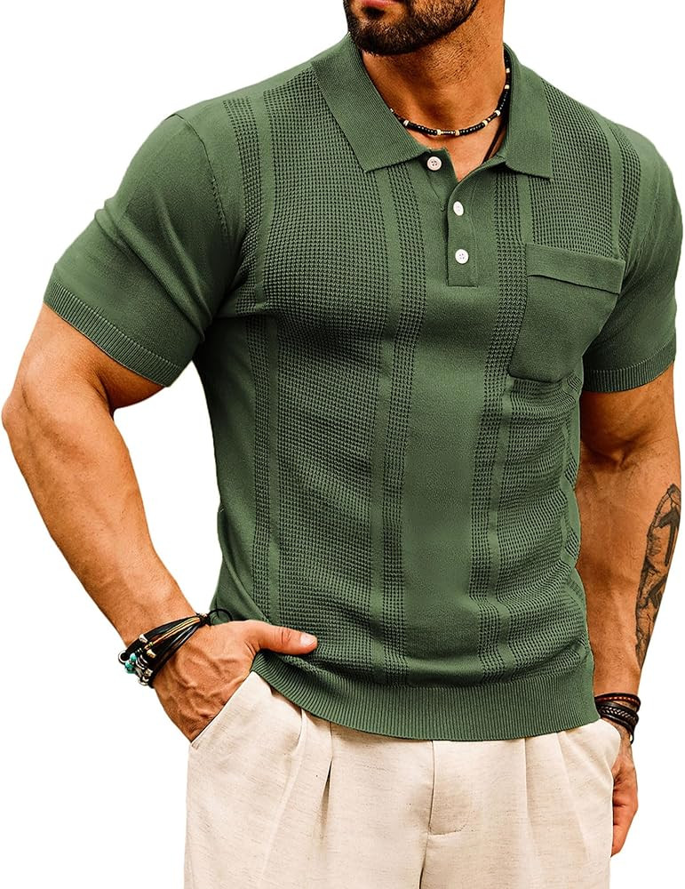 GRACE KARIN Men's Knit Polo Shirts Short Sleeve Texture Lightweight Golf Shirts Sweater | Amazon (US)