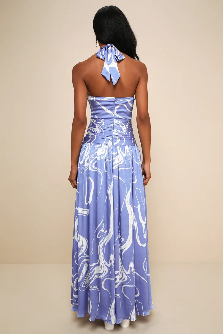Ultimate Desire Periwinkle Abstract Print Satin Maxi Dress | Lulus