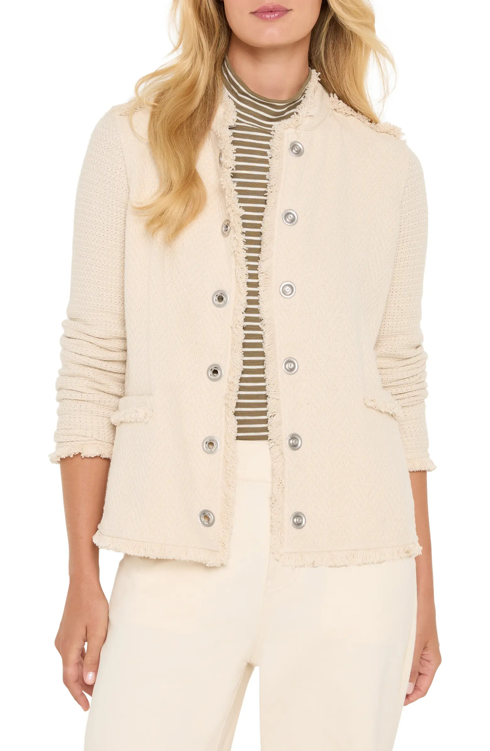 Military Fringe Mixed Knit Jacket | Nordstrom