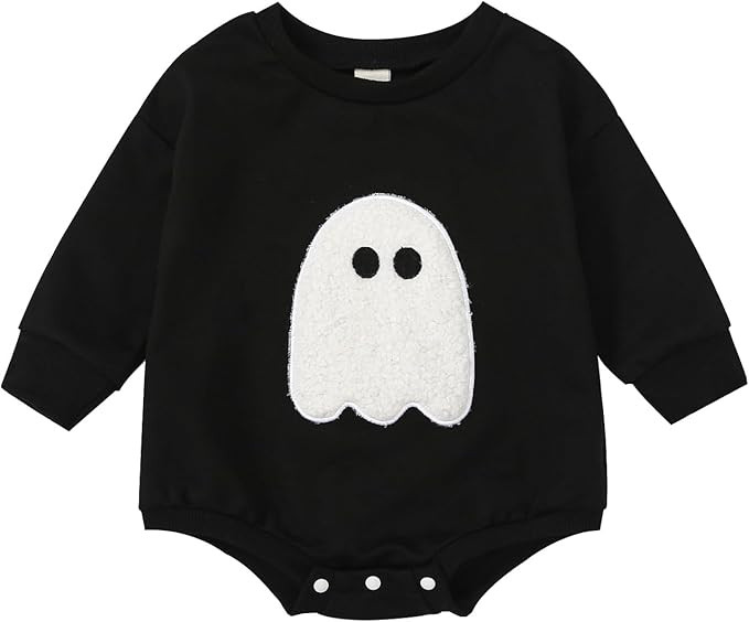 Lesimsam Baby Boy Girl Halloween Outfit Ghost Embroidery Sweatshirt Romper Oversized Sweater Romp... | Amazon (US)