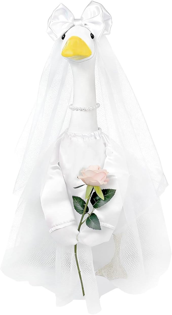 Bride Porch Goose Outfit, 3 Pcs Wedding Goose Clothes with Bow Headband, Pearl Necklace & Rose Dr... | Amazon (US)