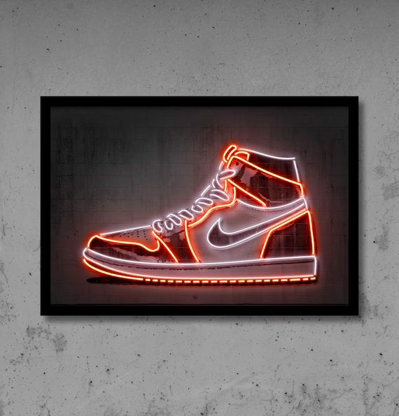 Jordan sneaker art print jordan poster sneaker poster jordan wall art street art neon art neon sn... | Etsy (US)
