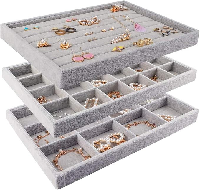 Mebbay Stackable Jewelry Trays for Drawers, Velvet Jewelry Trays Organizer, Jewelry Storage Displ... | Amazon (US)