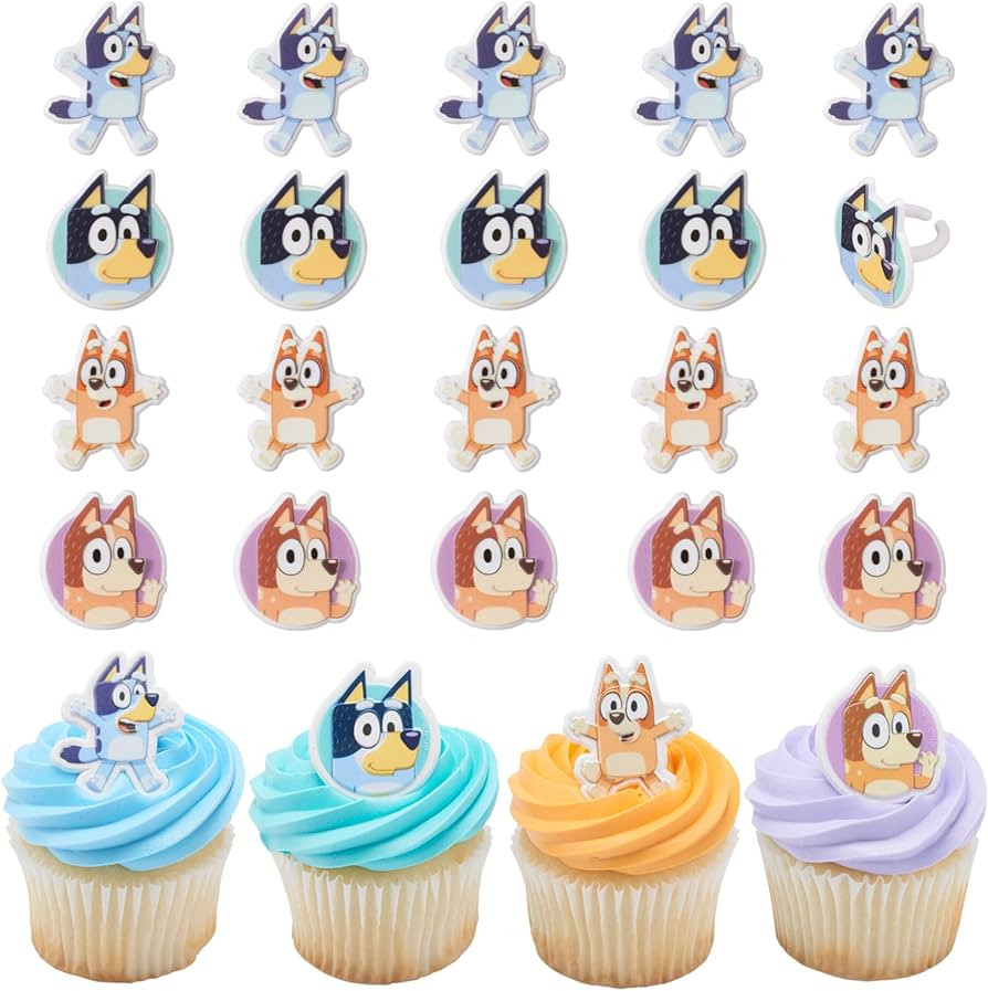 DecoPac Bluey So Much Fun Rings, 24 Cupcake Decorations Featuring Bluey, Bingo, Bandit, and Chill... | Amazon (US)