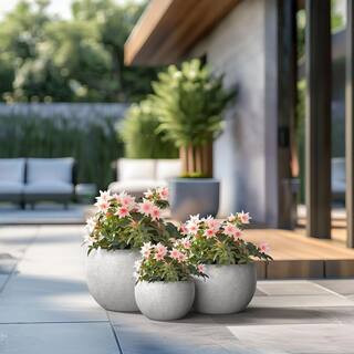 11.5 in.,15 in.,19 in. Large Natural Gray Concrete Round planter / Pot with drainage holes (Set of 3) | The Home Depot