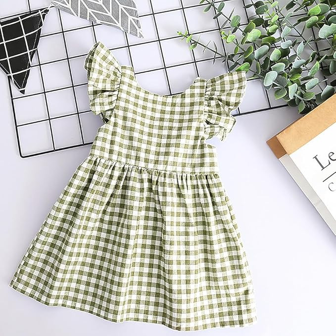 AGQT Baby Girls Plaid Dress Flutter Sleeve Gingham Spring Summer Dresses Size 6M-8T | Amazon (US)