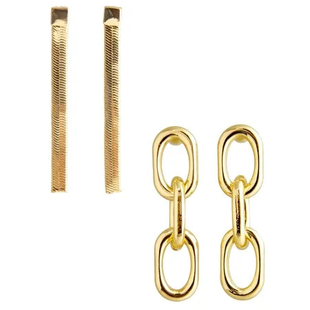 Seren Jewelry Gold Chains Earring Set for Women, Set of 2 Gold-tone Fashion Earrings, 2 Pairs | Walmart (US)