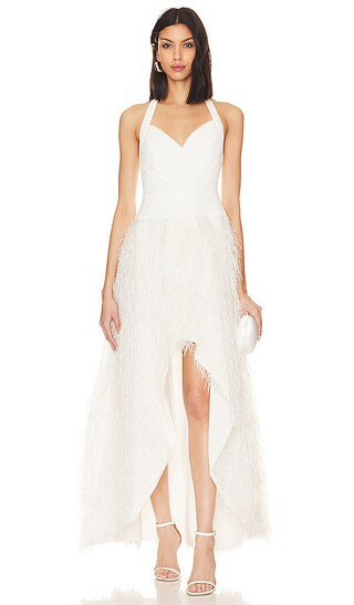 Feathered Evening Dress in Off White | Revolve Clothing (Global)