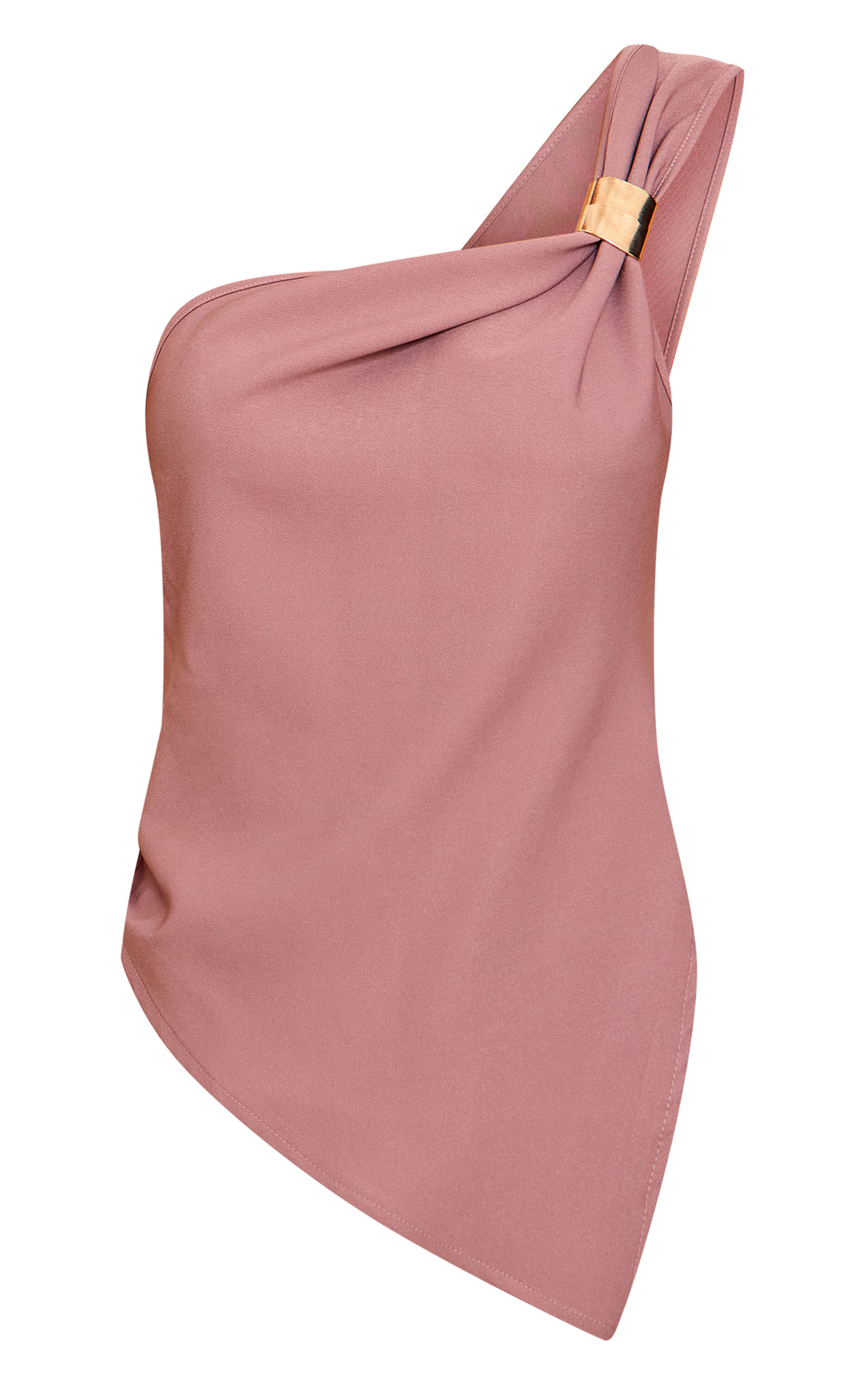 Mushroom Asymmetric One Shoulder Trim Detail Long Top | PrettyLittleThing US