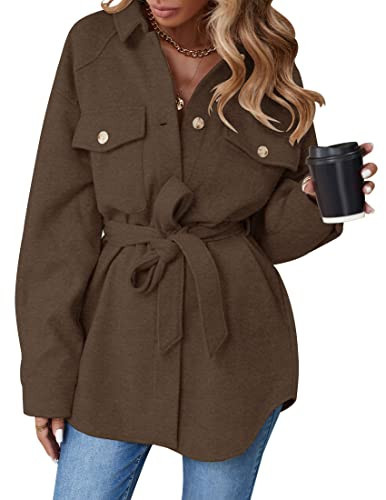 ZESICA Women's Casual Trench Coat Long Sleeve Lapel Button Down Belted Jacket Outerwear Peacoat with Pockets,Coffee,Small | Amazon (US)