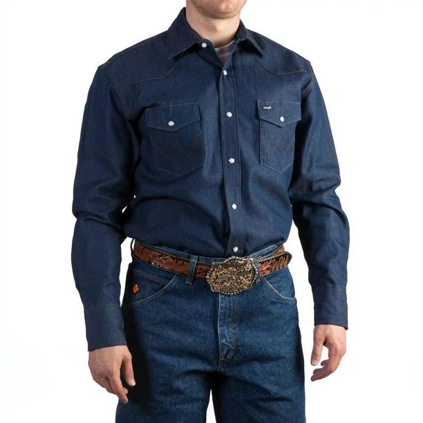 MS70119 Wrangler Dark Denim Snap Work Shirt | Walmart (US)