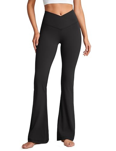CRZ YOGA Butterluxe Crossover Flare Leggings for Women 33" - High Waist V Cross Bootcut Bell Bottoms Tummy Control Yoga Pants Black X-Large | Amazon (US)