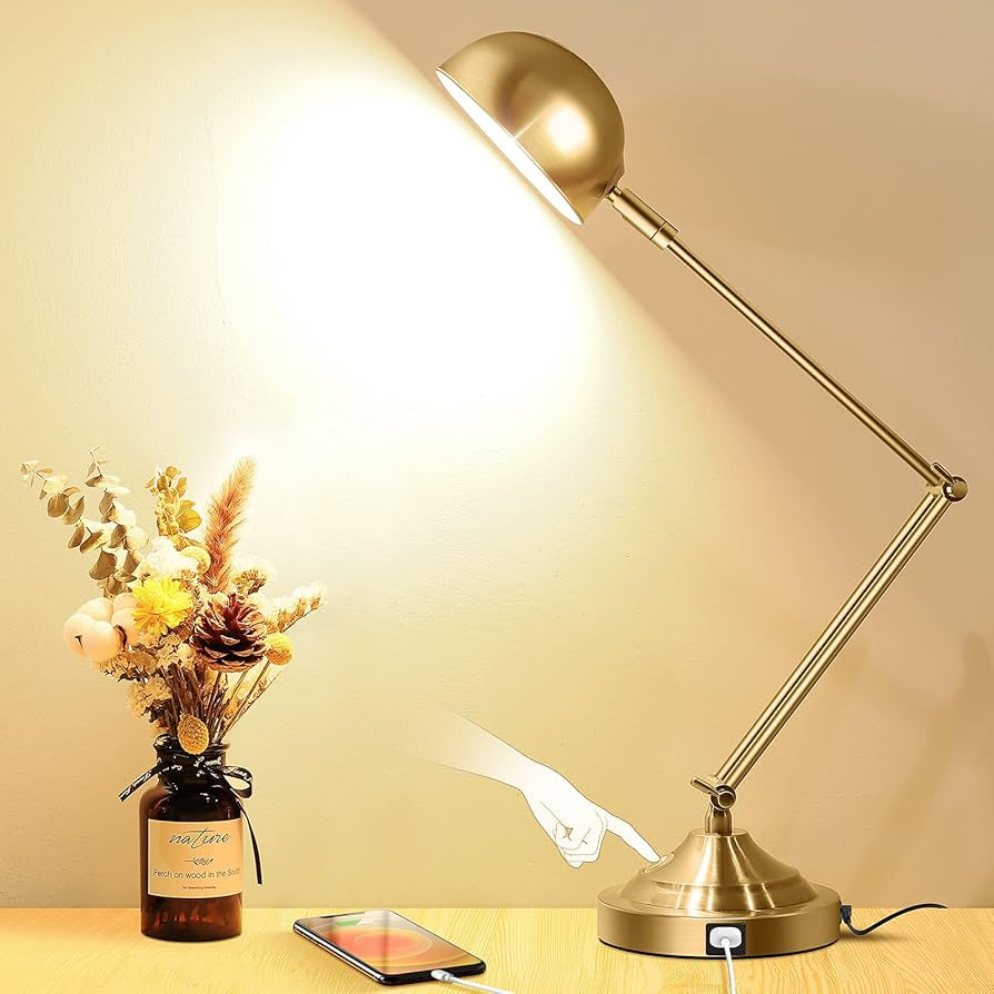 Architect Gold Desk Lamp Dimmable with USB Port, Adjustable Touch Control Vintage Desk Lamp 3 Col... | Amazon (US)