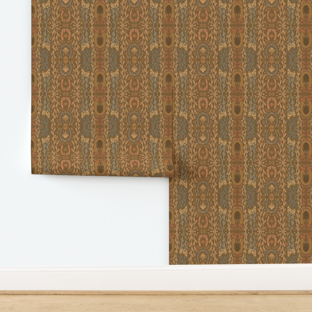 Horseshoe Floral Western Chic in Saddle Brown Wallpaper | Spoonflower | Spoonflower