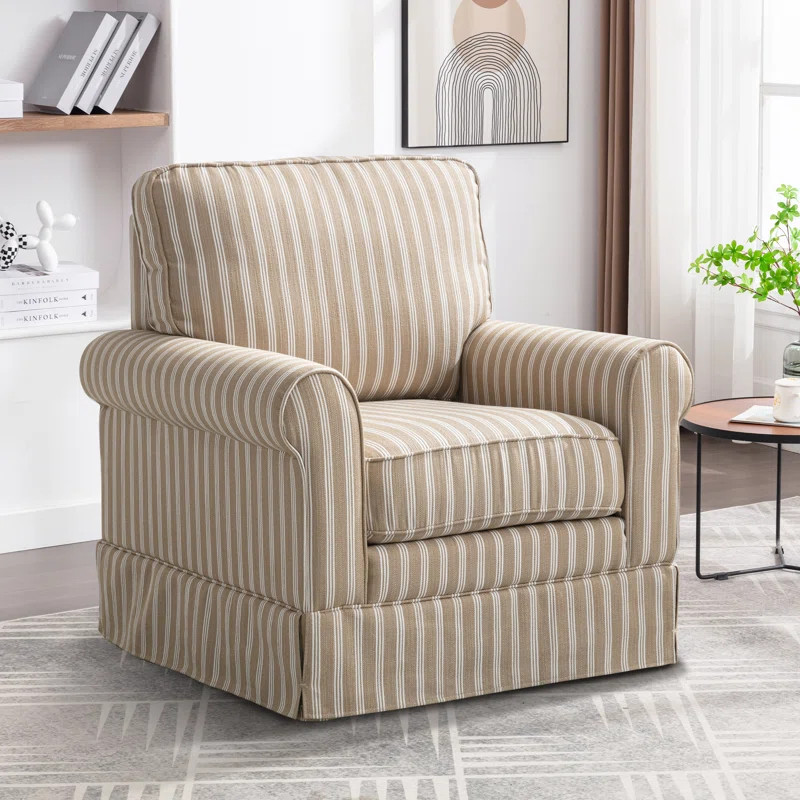 Hedwige 33.1" W Modern Soft Wide Upholstered Striped Swivel Arm Accent Chair | Wayfair North America