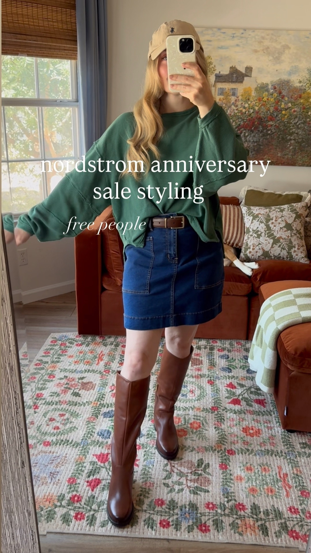 this nordstrom anniversary sale oversized top is one of my fav clothing sales finds so far! super comfy, flattering, 100% cotton… love!

wearing my normal small in the top. small in the denim skirt and 26 extra short in the 90s jeans.

riding boots run a little snug, so i sized up a 1/2 size. 

new balance sneakers tts and super comfy.

#LTKSeasonal #LTKSaleAlert #LTKootd