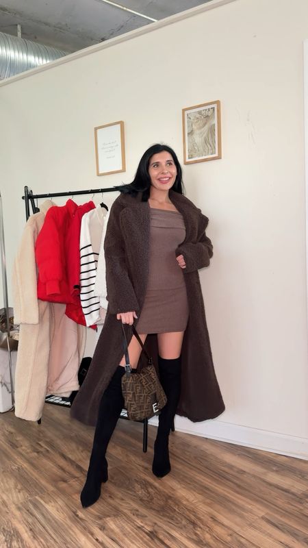 GRWM brown bodycon dress and brown teddy coat 🧸 

#LTKSeasonal #LTKstyletip #LTKparties